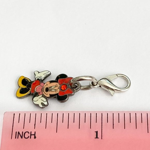 Vintage Disney Minnie Mouse Clip On Charm Zipper Pull Purse EnamelCrystal Signed - Picture 8 of 8